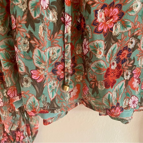 RAMY BROOKE Ryder Floral Blouson Sleeve V Neck Semi Sheer Blouse - Picture 9 of 11